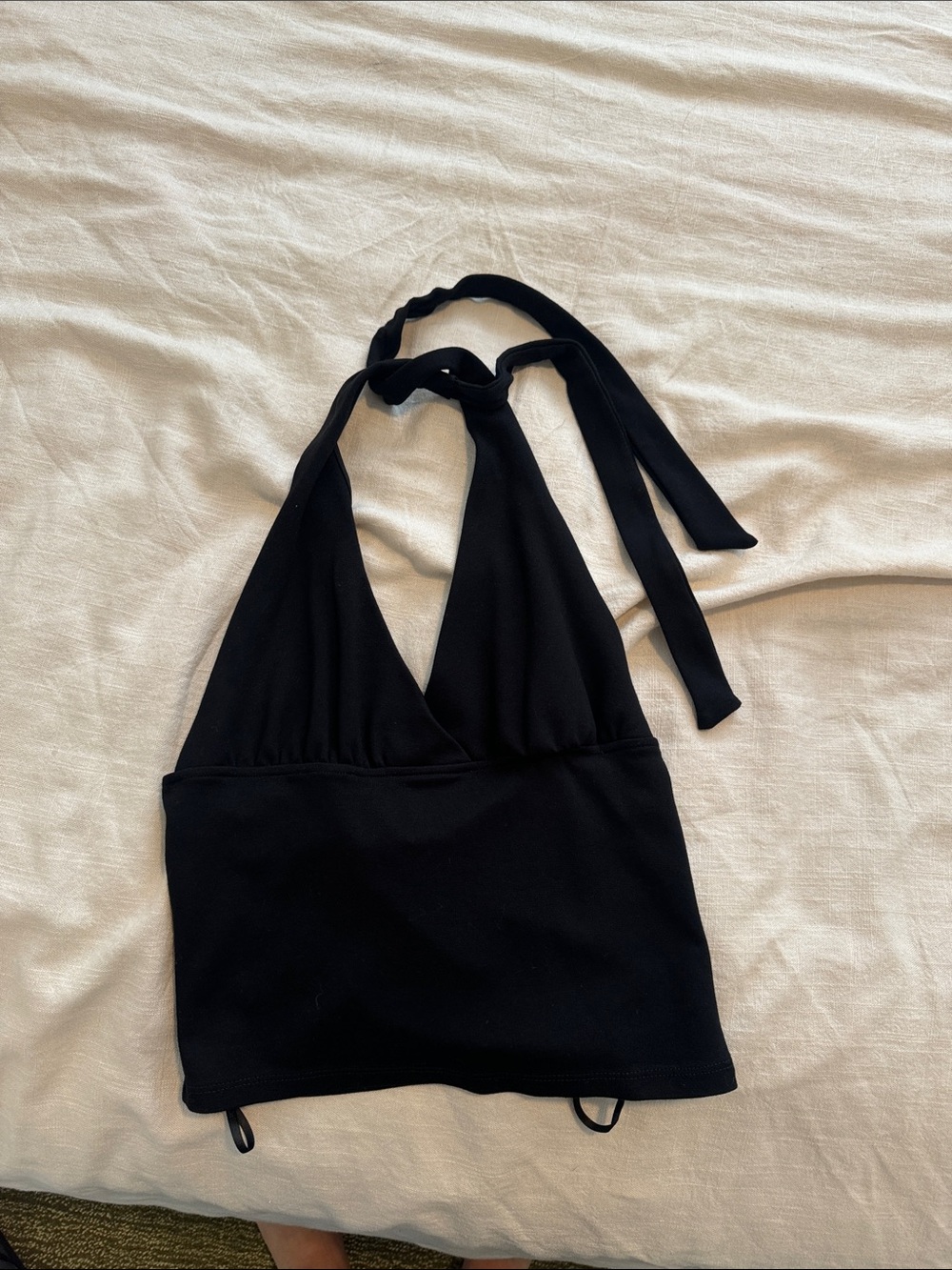 Princess Polly Black Halter Crop Top with Tie Neck